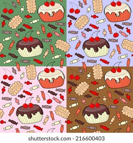 Seamless pattern of confection - cakes, candy, cookies