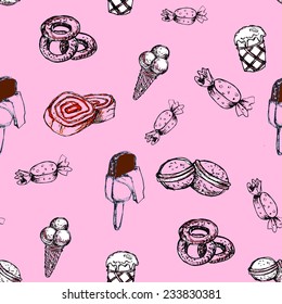 seamless pattern with confectionery on a pink background