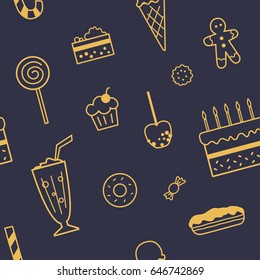 Seamless pattern with confectionery and sweets. Linear design
