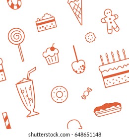 Seamless pattern with confectionery and sweets. Linear design