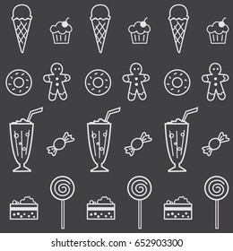 Seamless pattern with confectionery and sweets. Linear design