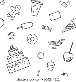 Seamless pattern with confectionery and sweets. Linear design