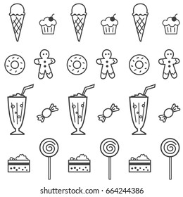 Seamless pattern with confectionery and sweets. Linear design
