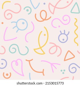 Seamless pattern of confetti, cute doodles