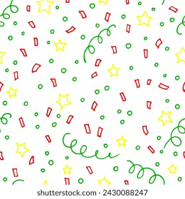 Seamless pattern with confetti. Hand drawn vector illustration in outline style.