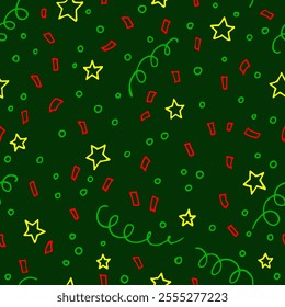 Seamless pattern with confetti. Hand drawn vector illustration in outline style.