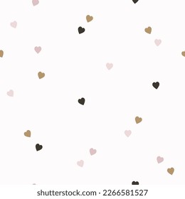 Patrón sin foco con formas de corazón confetti sobre fondo blanco. Resumen de diseño vectorial de moda