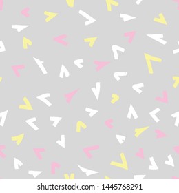 Seamless pattern with confetti splash, vintage, retro colors. Suitable for print, web, banner, poster, invitation, postcard. Burst of colorful triangles. 80's inspired background.