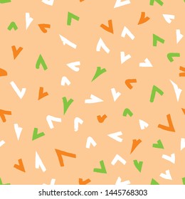 Seamless pattern with confetti splash, vintage, retro colors. Suitable for print, web, banner, poster, invitation, postcard. Burst of colorful triangles. 80's inspired background.