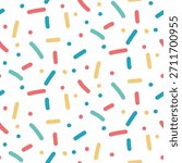 Seamless pattern with confetti sprinkles. Birthday pastel small dash background. Playful vector illustration with cute simple repeat texture for allover print, party design or baby shower background.
