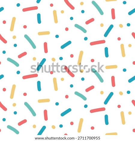 Seamless pattern with confetti sprinkles. Birthday pastel small dash background. Playful vector illustration with cute simple repeat texture for allover print, party design or baby shower background.