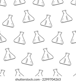 Seamless pattern with conical flask hand drawn doodle outline vector