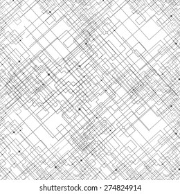 Seamless pattern with connected lines and dots. Repeating modern stylish geometric background. Simple black monochrome vector texture.