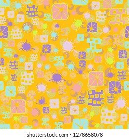 Seamless pattern consisting of abstract elements painted in children colors.
Background from various translucent elements.