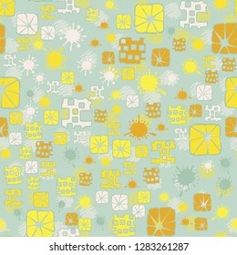 Seamless pattern consisting of abstract elements painted in children colors.
Background consisting of stains drawn by zigzag. Just for editing.