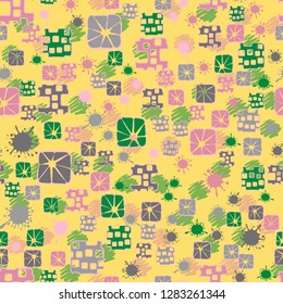 Seamless pattern consisting of abstract elements painted in children colors.
Background consisting of stains drawn by zigzag. Just for editing.