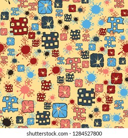 Seamless pattern consisting of abstract elements painted in children colors.
Background consisting of groups of squares. Just for editing.