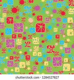Seamless pattern consisting of abstract elements painted in children colors.
Background consisting of groups of squares. Just for editing.