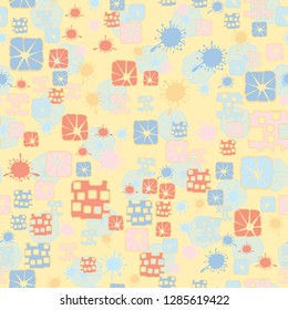 Seamless pattern consisting of abstract elements painted in children colors.
Background consisting of cut heptagon. Just for editing.