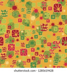 Seamless pattern consisting of abstract elements painted in children colors.
Background consisting of cut heptagon. Just for editing.