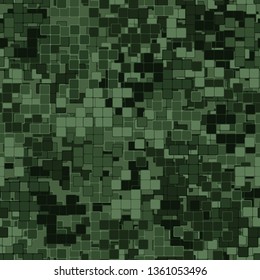Seamless pattern consisting of abstract figures formed from rounded squares. Shades of green jungle. Editable.