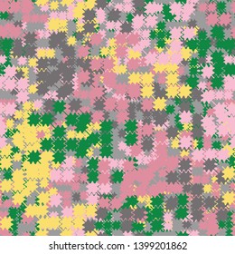 Seamless pattern consisting of abstract multicolored shapes. Camouflage style. Fashionable texture. Funny colors. Editable.