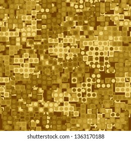 Seamless pattern consisting of abstract shapes and circles. Shades of gold and yellow. Editable.