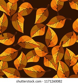 A seamless pattern consisting of autumn foliage, on a one-color background.