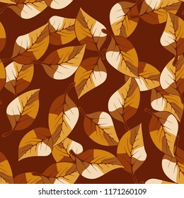 A seamless pattern consisting of autumn foliage, on a one-color background.