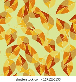 A seamless pattern consisting of autumn foliage, on a one-color background.