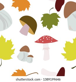 seamless pattern consisting of autumn leaves and mushrooms