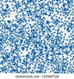 Seamless pattern consisting of broken pentagons. The background is a texture from square suns. Camouflage style.
