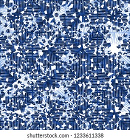 Seamless pattern consisting of broken pentagons. The background is a texture from square suns. In the foreground hatching. Camouflage style.