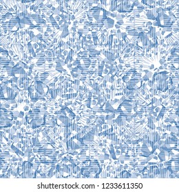 Seamless pattern consisting of broken pentagons. The background is a texture from square suns. In the foreground hatching. Camouflage style.
