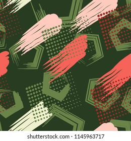 A seamless pattern consisting of canvas-painted canvas, greasy streaks and a background of pentagonal brush strokes.