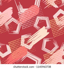 A seamless pattern consisting of canvas-painted canvas, greasy streaks and a background of pentagonal brush strokes.