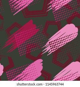 A seamless pattern consisting of canvas-painted canvas, greasy streaks and a background of pentagonal brush strokes.