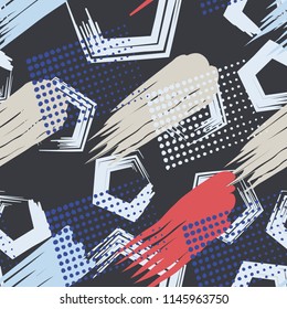 A seamless pattern consisting of canvas-painted canvas, greasy streaks and a background of pentagonal brush strokes.