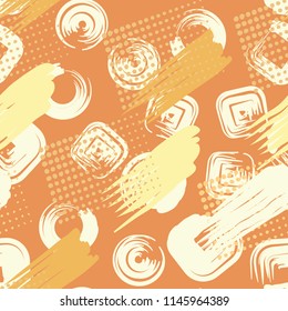 A seamless pattern consisting of canvas-painted canvas, greasy streaks and a background of round and square strokes.