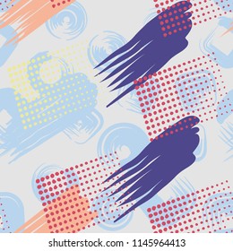 A seamless pattern consisting of canvas-painted canvas, greasy streaks and a background of round and square strokes.