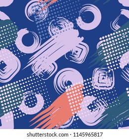 A seamless pattern consisting of canvas-painted canvas, greasy streaks and a background of round and square strokes.