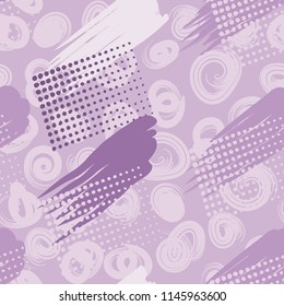 A seamless pattern consisting of canvasses painted with stains, greasy streaks and a background of curls made with a brush.