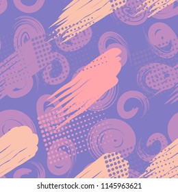 A seamless pattern consisting of canvasses painted with stains, greasy streaks and a background of spiral brush strokes.