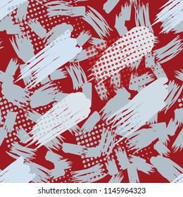 A seamless pattern consisting of canvasses painted with stains, greasy streaks and a background of random strokes.