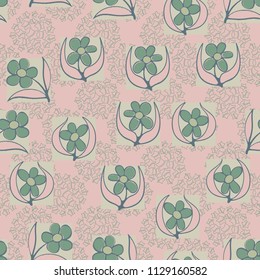 A seamless pattern consisting of carelessly drawn colors that are inscribed in squares. Against the background of groups consisting of five-pointed stars.