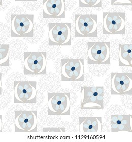 A seamless pattern consisting of carelessly drawn colors that are inscribed in squares. Against the background of groups consisting of five-pointed stars.
