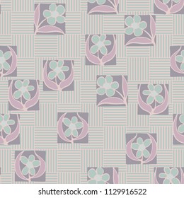 A seamless pattern consisting of carelessly drawn colors that are inscribed in squares. A background consisting of striped squares forming a chess pattern.
