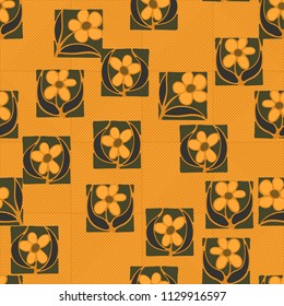 A seamless pattern consisting of carelessly drawn colors that are inscribed in squares. A background consisting of large diagonally striped squares.