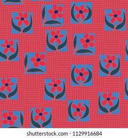 A seamless pattern consisting of carelessly drawn colors that are inscribed in squares. A background consisting of striped squares forming a chess pattern.