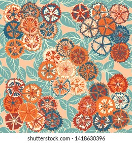 Seamless pattern consisting of carnation bouquets and leaves.